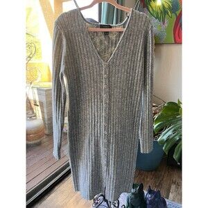 Forever 21 Long Gray Knitted Dress Plus Size 1X Buttondown Silver Buttons